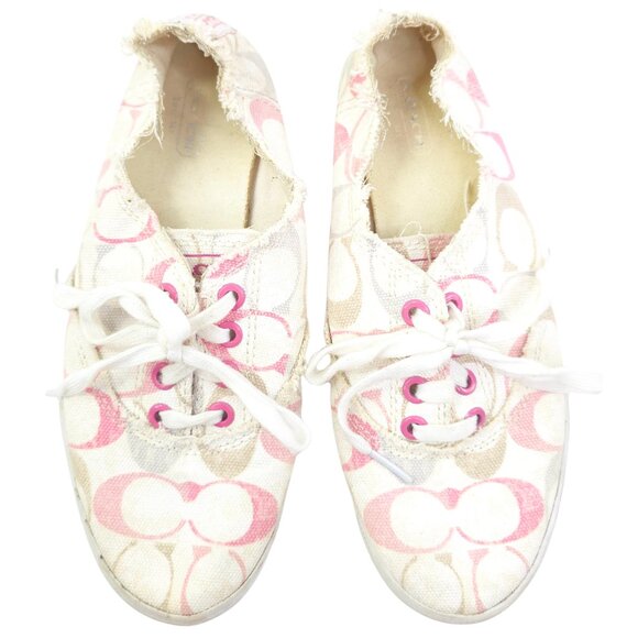 Coach Shoes - Women's Coach Pink & Cream Monogram Canvas Sneakers